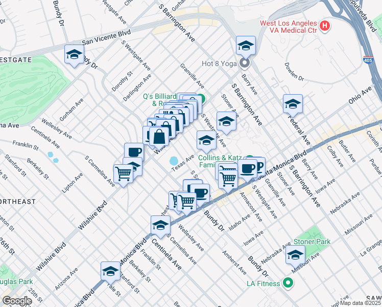 map of restaurants, bars, coffee shops, grocery stores, and more near 1301 Brockton Avenue in Los Angeles