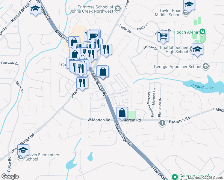 map of restaurants, bars, coffee shops, grocery stores, and more near in Johns Creek