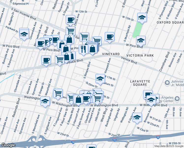 map of restaurants, bars, coffee shops, grocery stores, and more near 4714 West 17th Street in Los Angeles