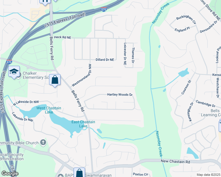 map of restaurants, bars, coffee shops, grocery stores, and more near 92 Hartley Woods Drive in Kennesaw