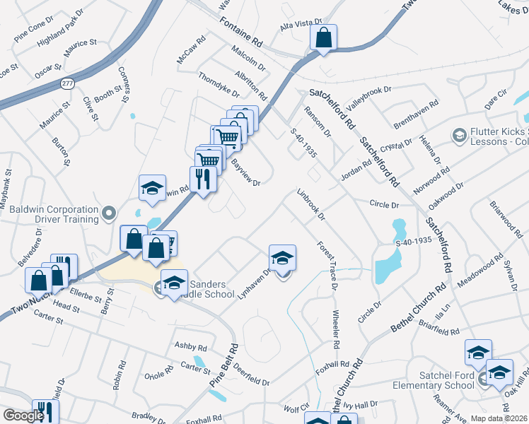 map of restaurants, bars, coffee shops, grocery stores, and more near 3631 Linbrook Drive in Columbia