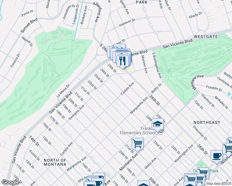 map of restaurants, bars, coffee shops, grocery stores, and more near 365 23rd Street in Santa Monica
