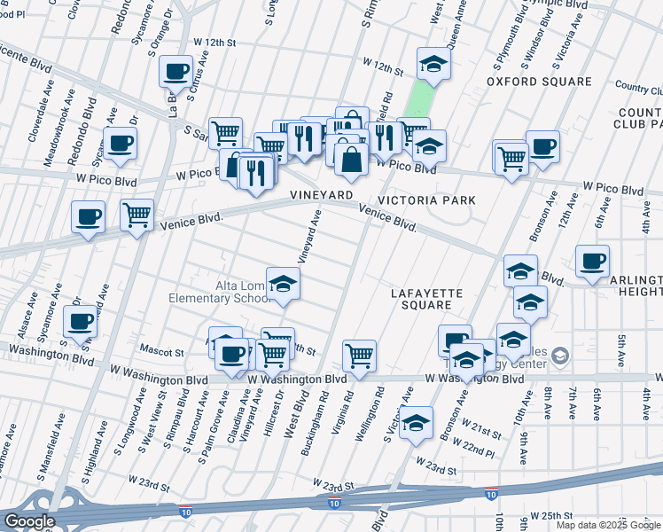 map of restaurants, bars, coffee shops, grocery stores, and more near 4521 West 17th Street in Los Angeles