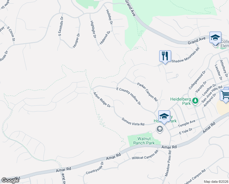 map of restaurants, bars, coffee shops, grocery stores, and more near 19815 Moon Shadow Circle in Walnut