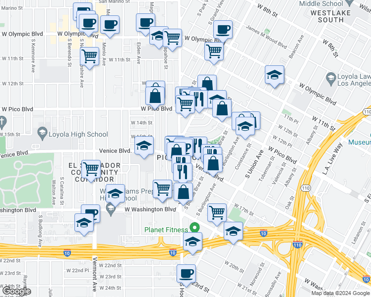 map of restaurants, bars, coffee shops, grocery stores, and more near 1421 Courtland Avenue in Los Angeles
