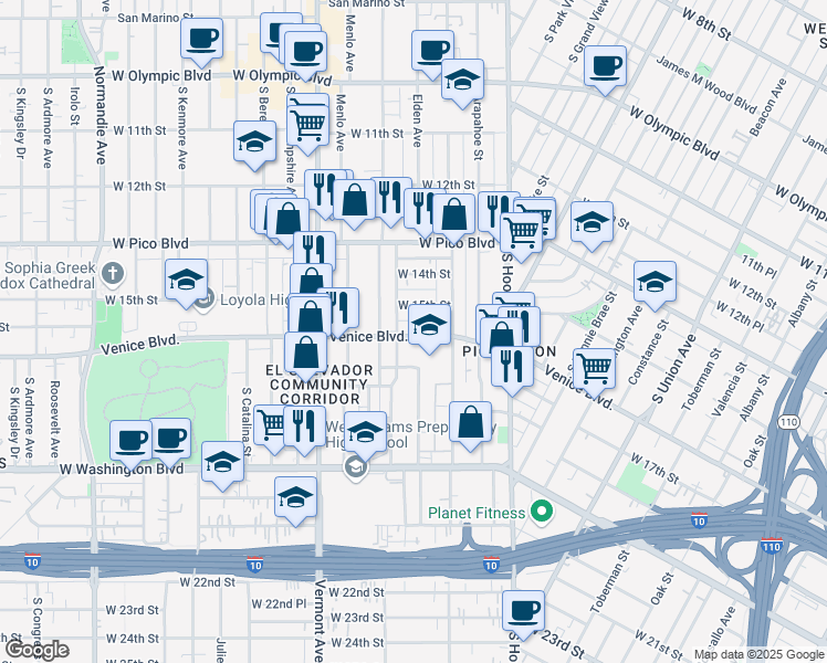 map of restaurants, bars, coffee shops, grocery stores, and more near in Los Angeles