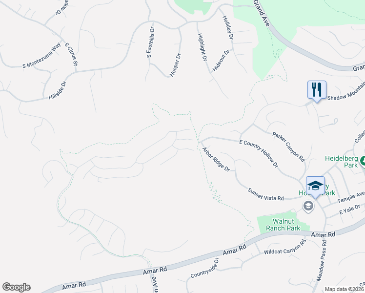 map of restaurants, bars, coffee shops, grocery stores, and more near 19868 Smoke Tree Place in Walnut