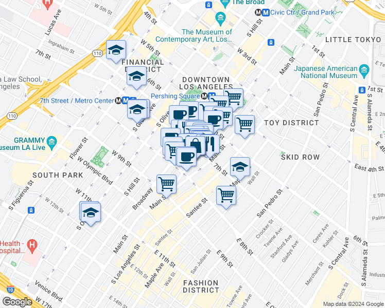 map of restaurants, bars, coffee shops, grocery stores, and more near in Los Angeles