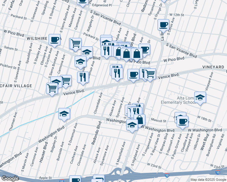 map of restaurants, bars, coffee shops, grocery stores, and more near in Los Angeles