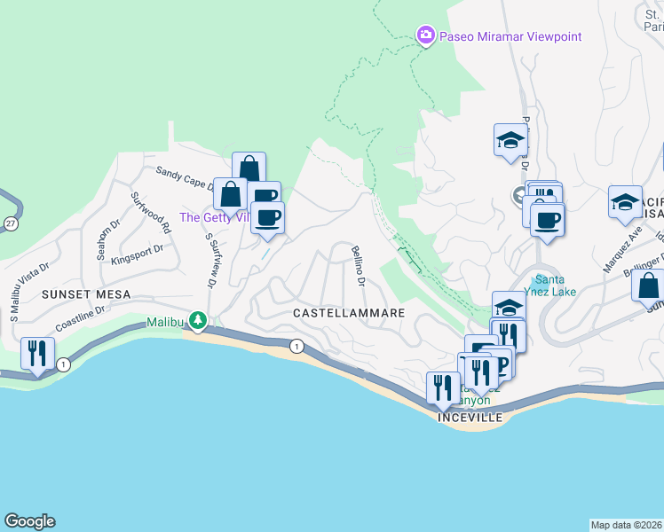 map of restaurants, bars, coffee shops, grocery stores, and more near 243 Notteargenta Road in Los Angeles