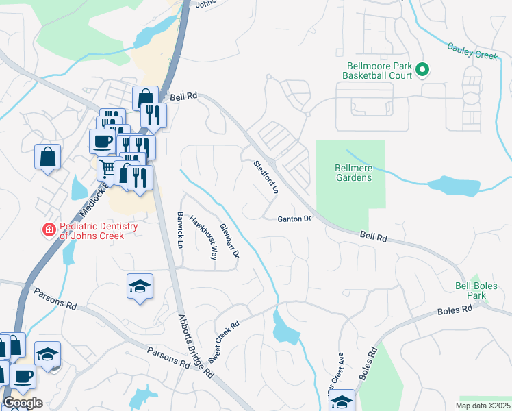 map of restaurants, bars, coffee shops, grocery stores, and more near 505 Stedford Lane in Duluth