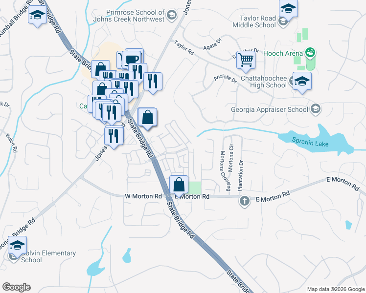 map of restaurants, bars, coffee shops, grocery stores, and more near 4838 Abberley Lane in Alpharetta