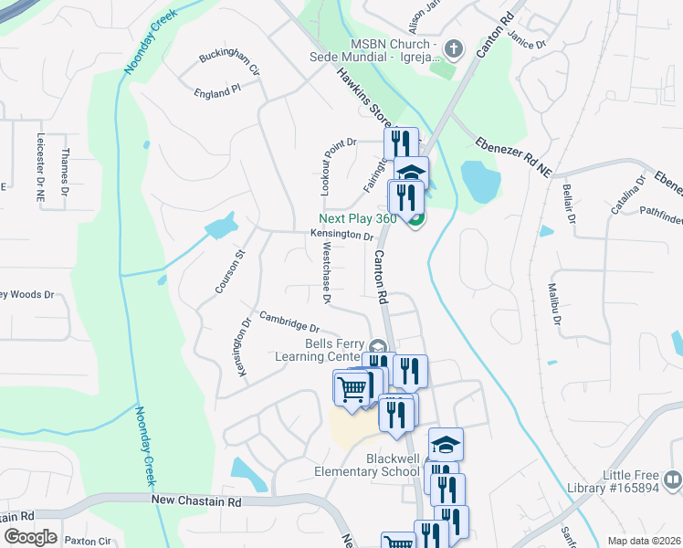 map of restaurants, bars, coffee shops, grocery stores, and more near 624 Lockhart Court Northeast in Marietta