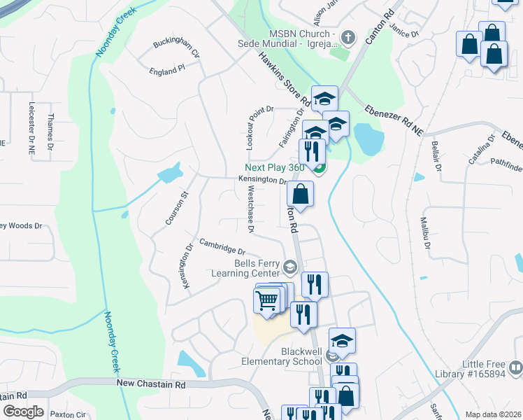 map of restaurants, bars, coffee shops, grocery stores, and more near 624 Lockhart Court Northeast in Marietta