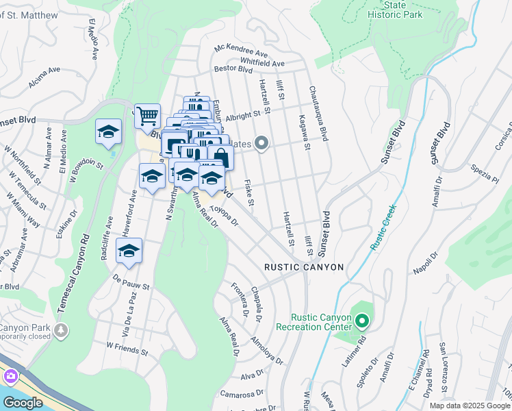 map of restaurants, bars, coffee shops, grocery stores, and more near 846 Fiske Street in Los Angeles