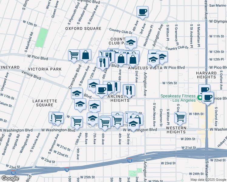 map of restaurants, bars, coffee shops, grocery stores, and more near 1530 5th Avenue in Los Angeles