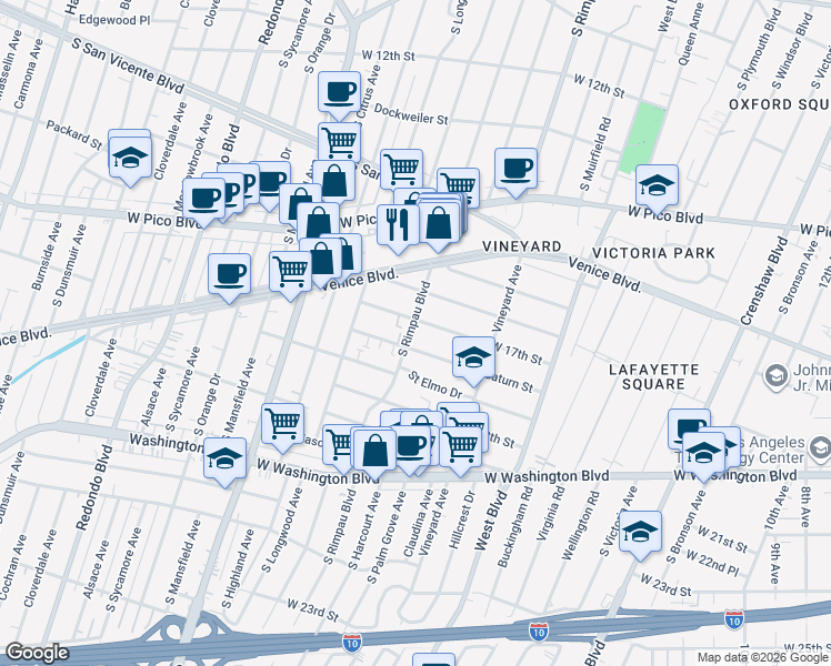 map of restaurants, bars, coffee shops, grocery stores, and more near 4727 Saturn Street in Los Angeles