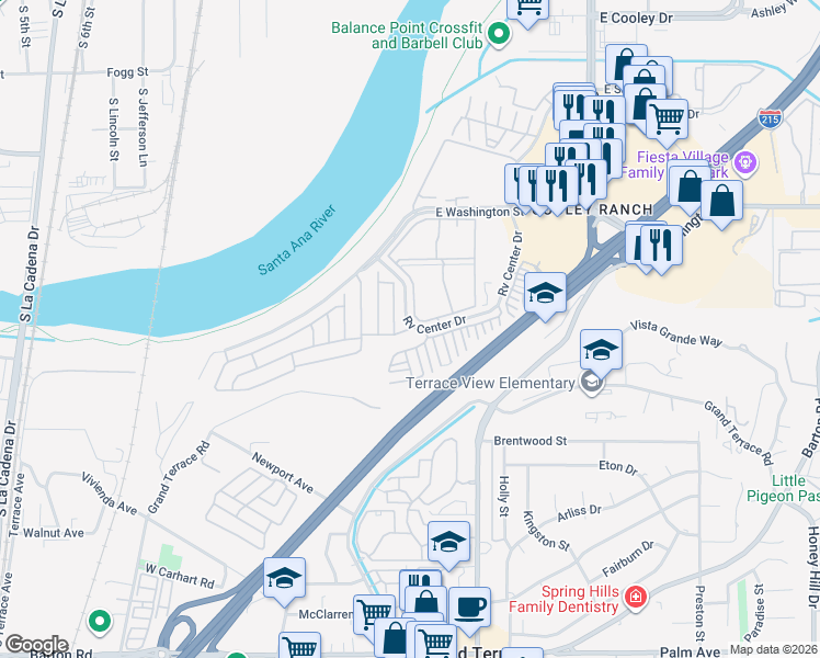 map of restaurants, bars, coffee shops, grocery stores, and more near 2 Milano Way in Colton