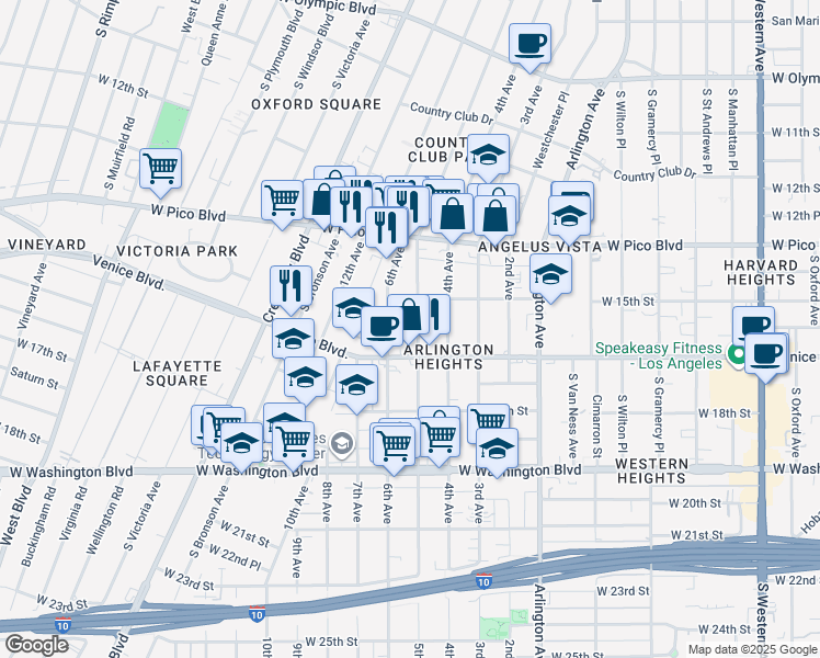 map of restaurants, bars, coffee shops, grocery stores, and more near 1547 5th Avenue in Los Angeles