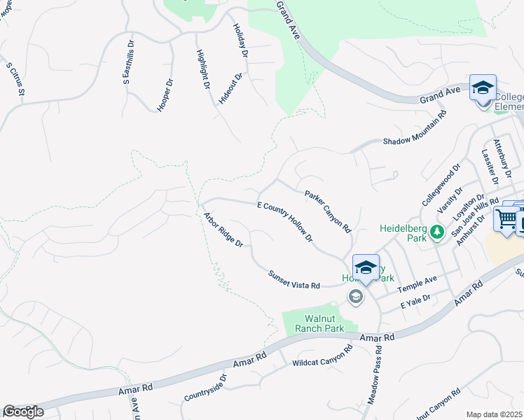map of restaurants, bars, coffee shops, grocery stores, and more near 19812 East Country Hollow Drive in Walnut