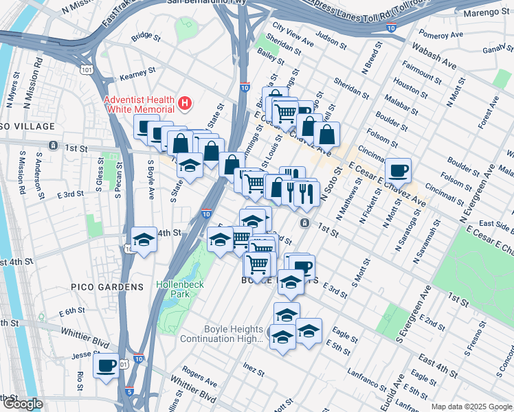 map of restaurants, bars, coffee shops, grocery stores, and more near in Los Angeles