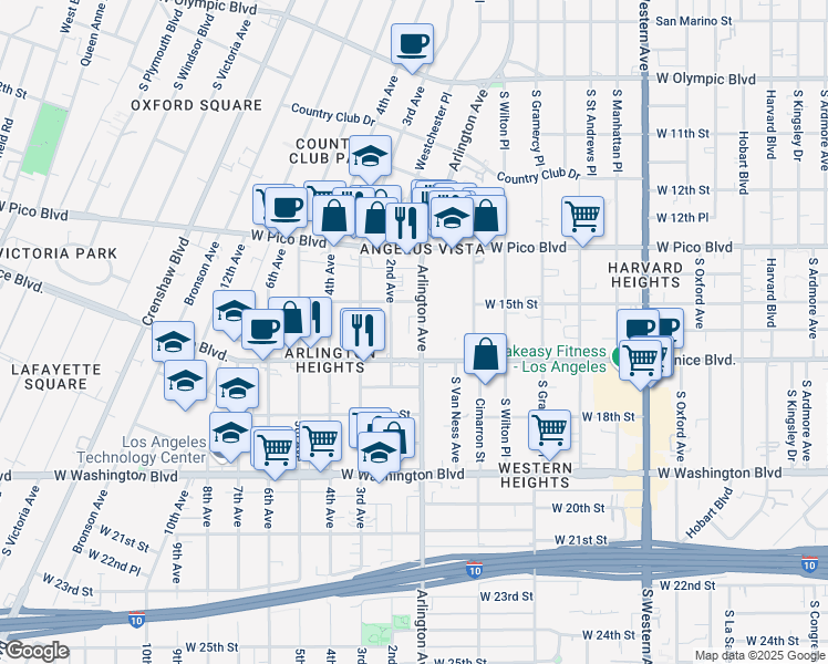 map of restaurants, bars, coffee shops, grocery stores, and more near in Los Angeles