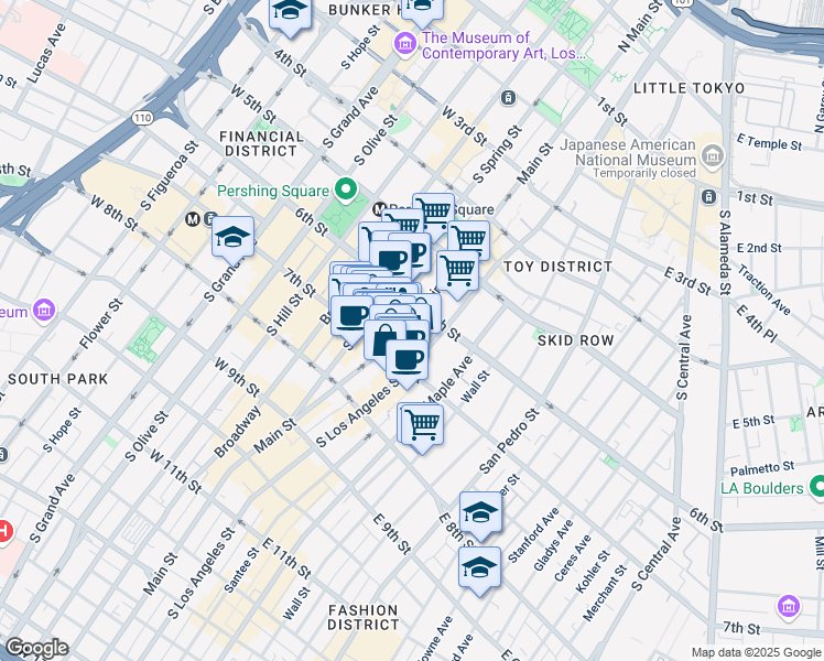 map of restaurants, bars, coffee shops, grocery stores, and more near in Los Angeles