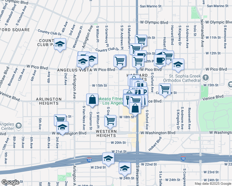map of restaurants, bars, coffee shops, grocery stores, and more near in Los Angeles
