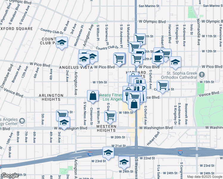 map of restaurants, bars, coffee shops, grocery stores, and more near in Los Angeles
