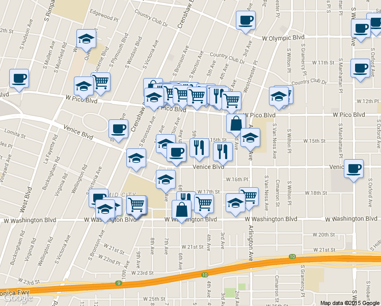 map of restaurants, bars, coffee shops, grocery stores, and more near 1547 5th Avenue in Los Angeles