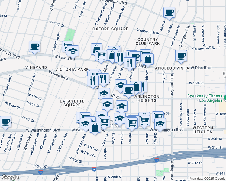 map of restaurants, bars, coffee shops, grocery stores, and more near in Los Angeles