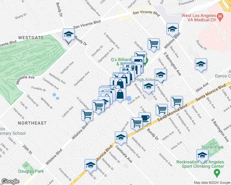 map of restaurants, bars, coffee shops, grocery stores, and more near in Los Angeles