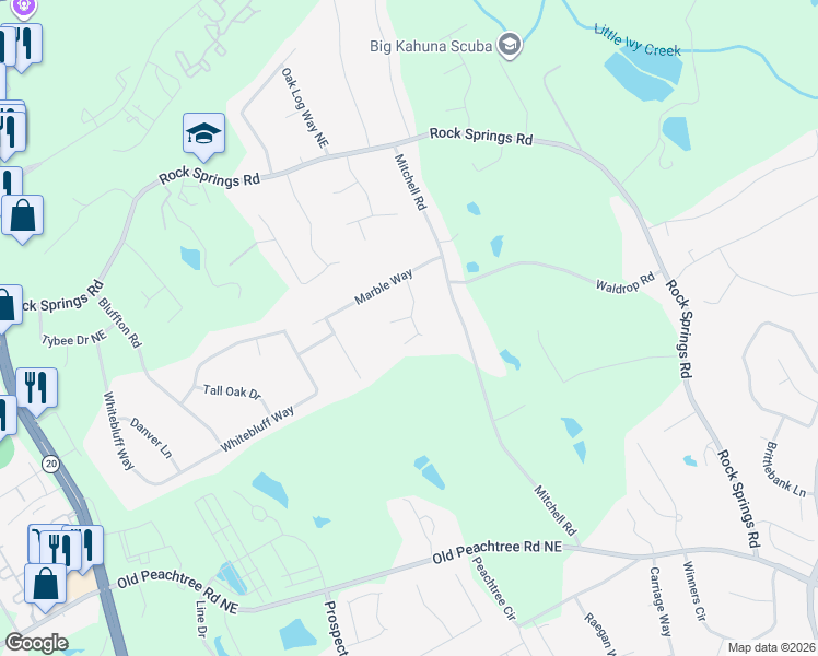 map of restaurants, bars, coffee shops, grocery stores, and more near 1521 Fieldrock Court in Lawrenceville