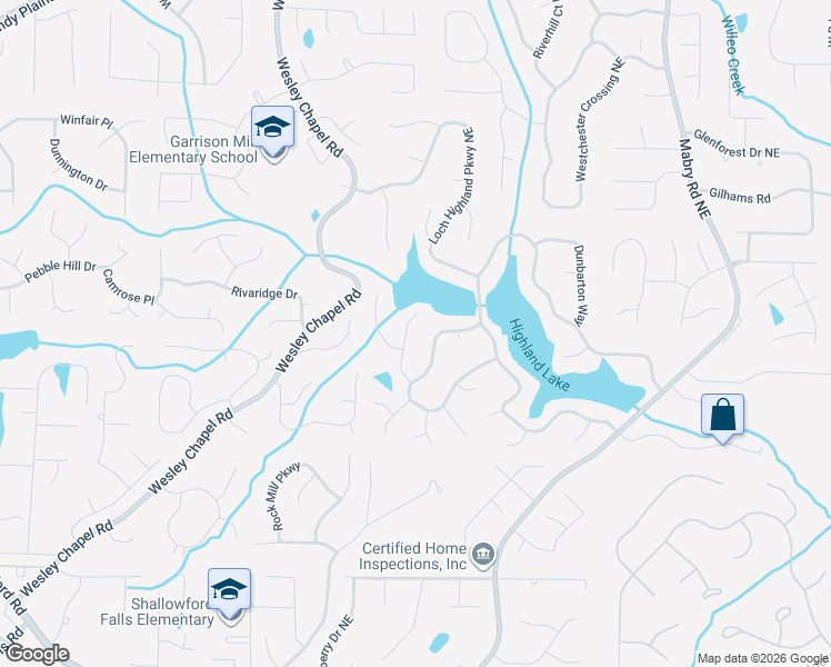 map of restaurants, bars, coffee shops, grocery stores, and more near 3876 Dundee Drive Northeast in Roswell
