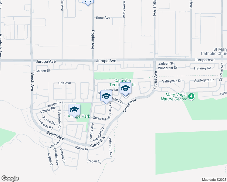 map of restaurants, bars, coffee shops, grocery stores, and more near 15817 Smoketree Lane in Fontana