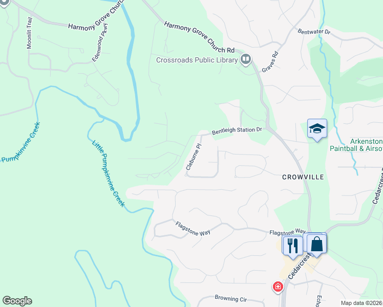 map of restaurants, bars, coffee shops, grocery stores, and more near 100 Cleburne Place in Acworth