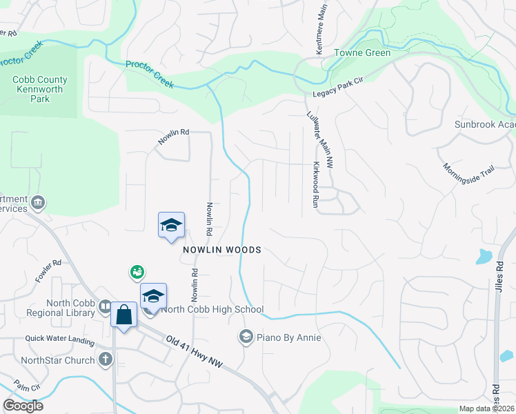 map of restaurants, bars, coffee shops, grocery stores, and more near 3795 Seattle Place Northwest in Kennesaw