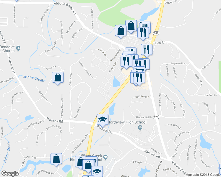 map of restaurants, bars, coffee shops, grocery stores, and more near 10642 Ocean Bay Drive in Duluth