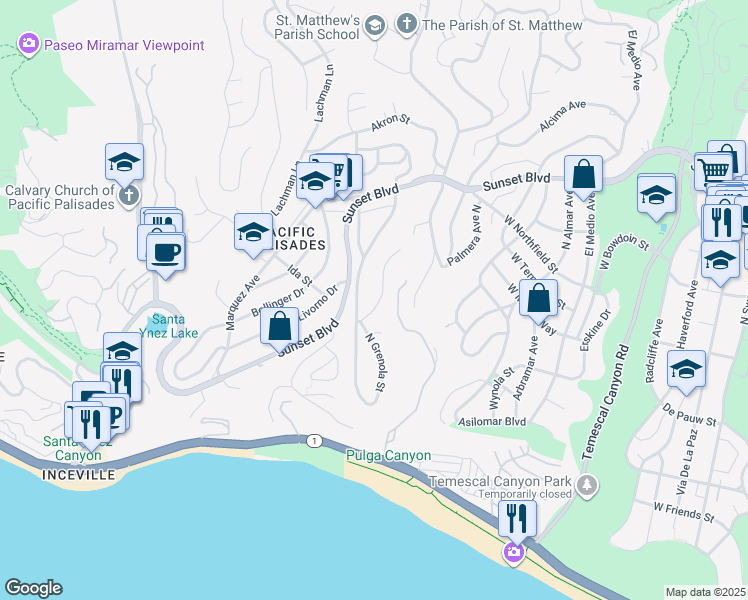 map of restaurants, bars, coffee shops, grocery stores, and more near 533 North Marquette Street in Los Angeles