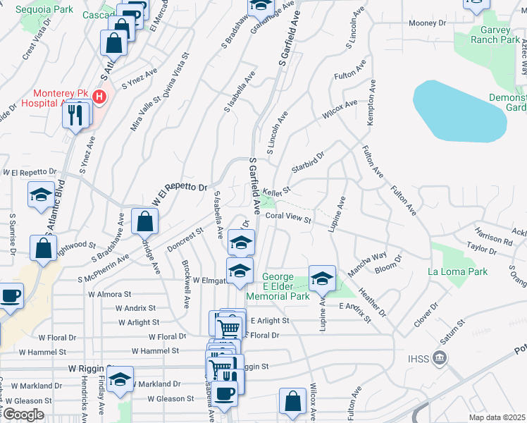 map of restaurants, bars, coffee shops, grocery stores, and more near 1790 South Garfield Avenue in Monterey Park
