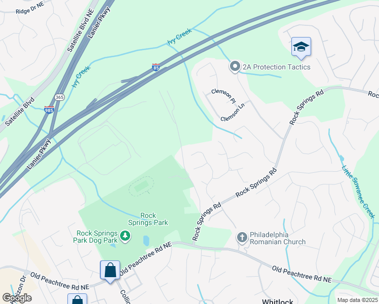 map of restaurants, bars, coffee shops, grocery stores, and more near 2998 Spriggs Road in Lawrenceville
