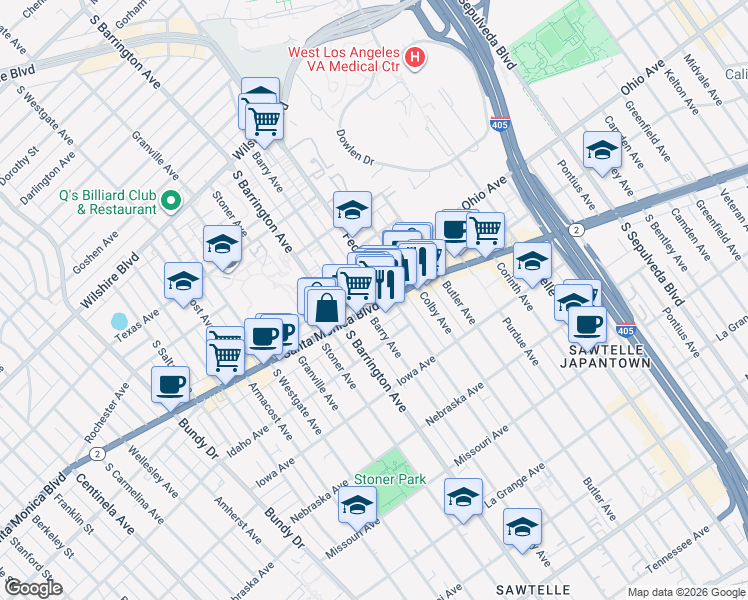 map of restaurants, bars, coffee shops, grocery stores, and more near in Los Angeles
