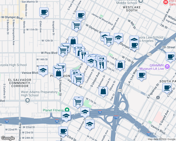 map of restaurants, bars, coffee shops, grocery stores, and more near in Los Angeles