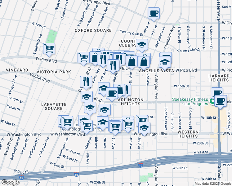map of restaurants, bars, coffee shops, grocery stores, and more near 1547 5th Avenue in Los Angeles