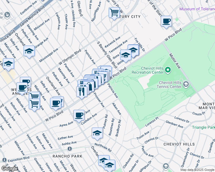 map of restaurants, bars, coffee shops, grocery stores, and more near 10508 Ayres Avenue in Los Angeles