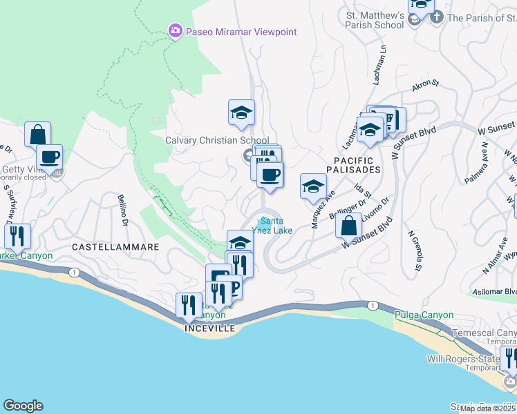 map of restaurants, bars, coffee shops, grocery stores, and more near in Los Angeles