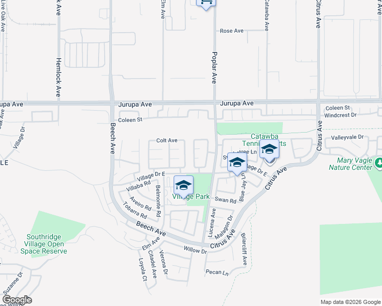 map of restaurants, bars, coffee shops, grocery stores, and more near 11480 Sheffield Road in Fontana