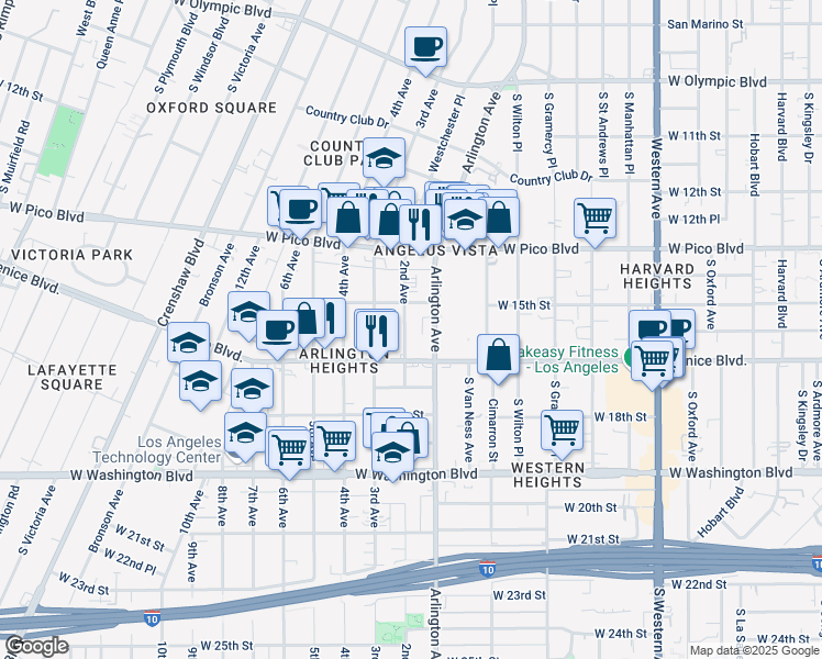 map of restaurants, bars, coffee shops, grocery stores, and more near in Los Angeles