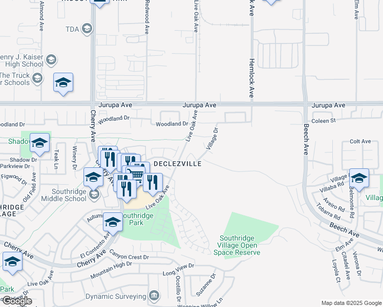 map of restaurants, bars, coffee shops, grocery stores, and more near 11472 Conifer Court in Fontana