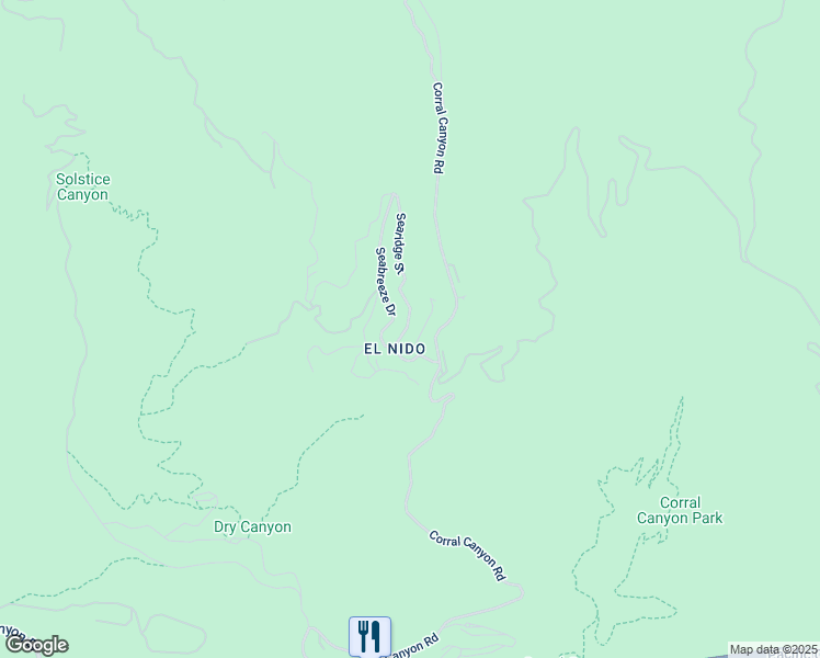 map of restaurants, bars, coffee shops, grocery stores, and more near 2890 Searidge Street in Malibu